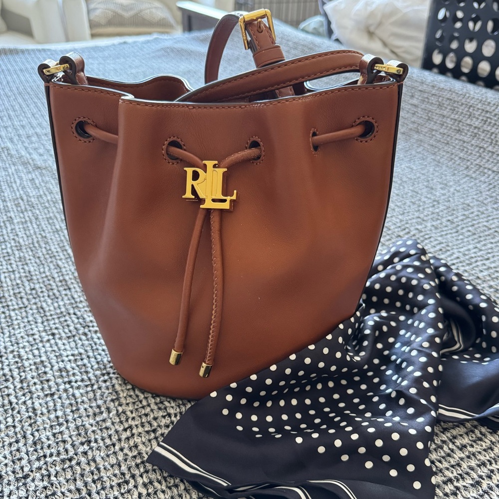 Ralph Lauren Tan Andie Drawstring Bag with Scarf